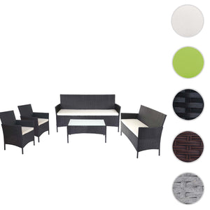 Poly-Rattan Garten Lounge-Set anthrazit mit creme Kissen