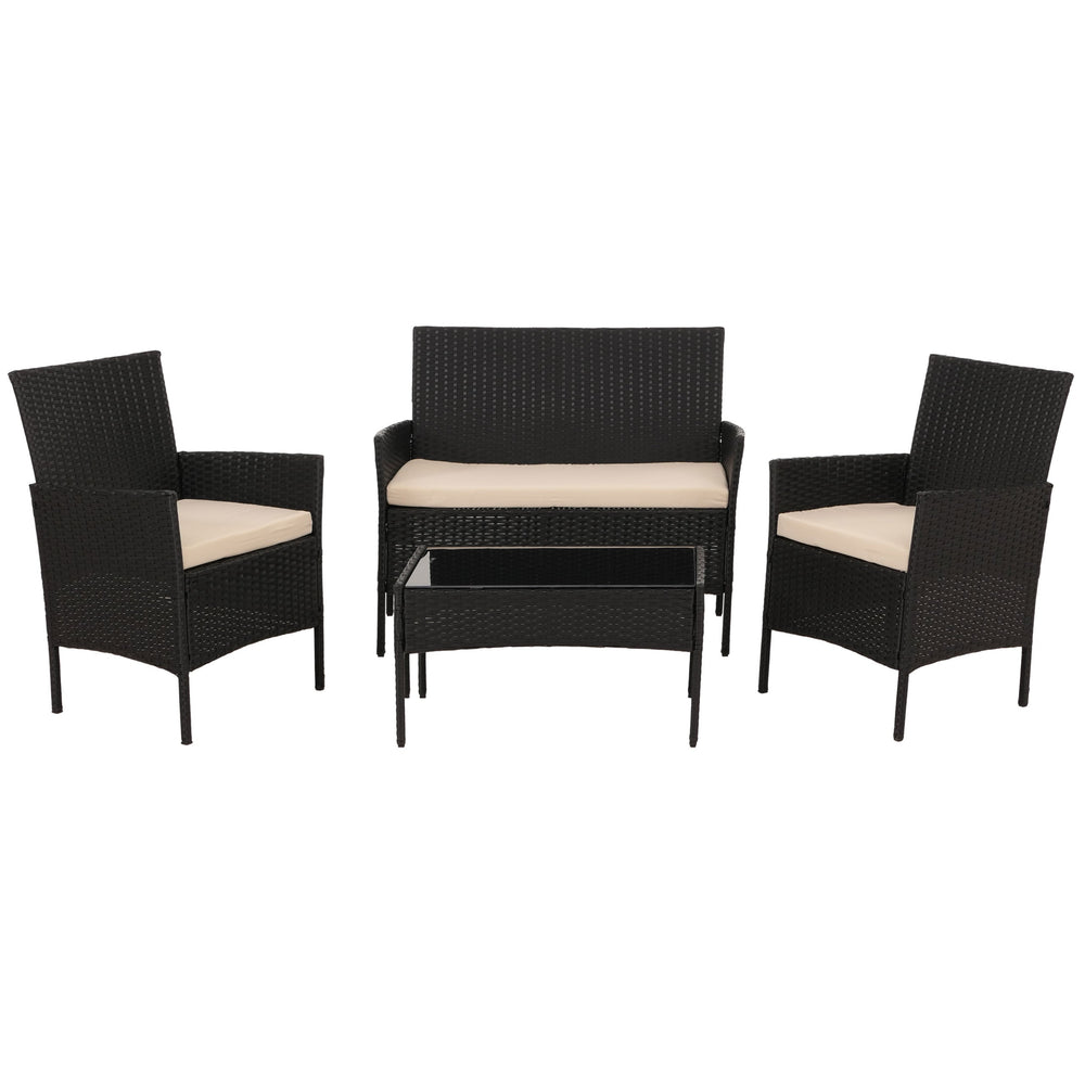 Garten-Lounge-Set Poly-Rattan Anthrazit mit Creme Kissen