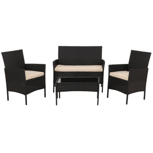 Garten-Lounge-Set Poly-Rattan Anthrazit mit Creme Kissen