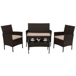 Poly-Rattan Garten Lounge-Set braun mit Kissen creme, Metallgestell