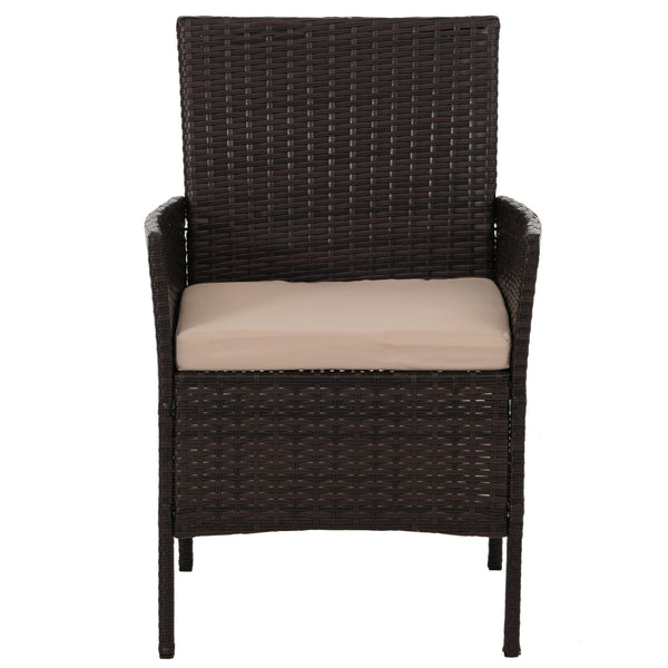 Poly-Rattan Garten Lounge-Set braun mit Kissen creme, Metallgestell