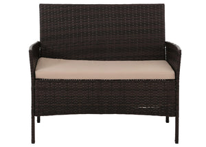 Poly-Rattan Garten Lounge-Set braun mit Kissen creme, Metallgestell