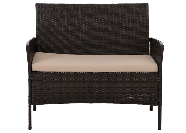 Poly-Rattan Garten Lounge-Set braun mit Kissen creme, Metallgestell