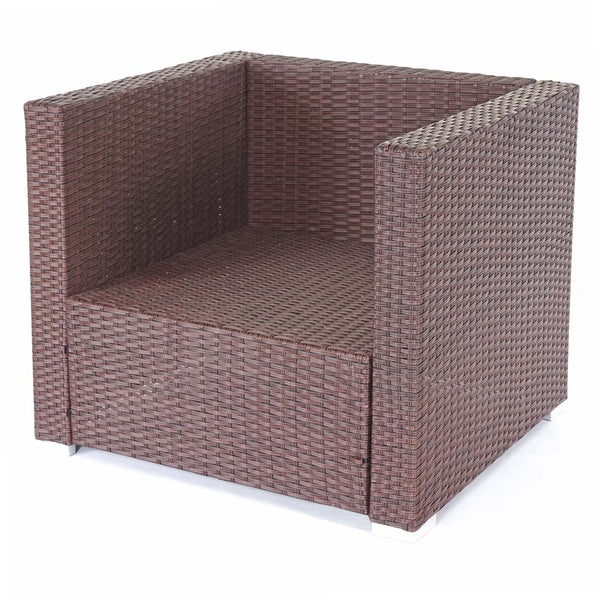 Poly-Rattan Lounge Sitzgruppe in Braun mit Creme Kissen für Garten