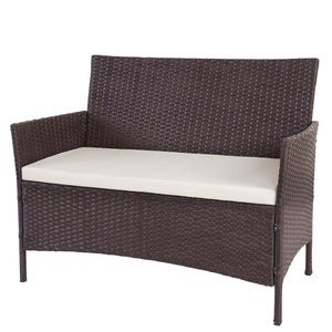 Poly-Rattan Lounge-Set braun. Garten-Sitzgruppe mit Kissen creme