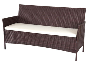 Poly-Rattan Lounge-Set braun. Garten-Sitzgruppe mit Kissen creme