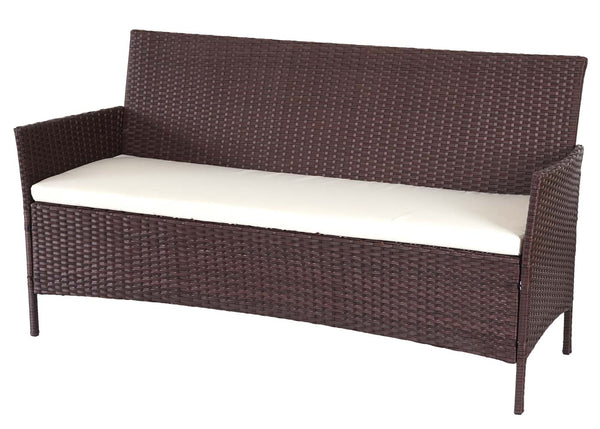 Poly-Rattan Lounge-Set braun. Garten-Sitzgruppe mit Kissen creme