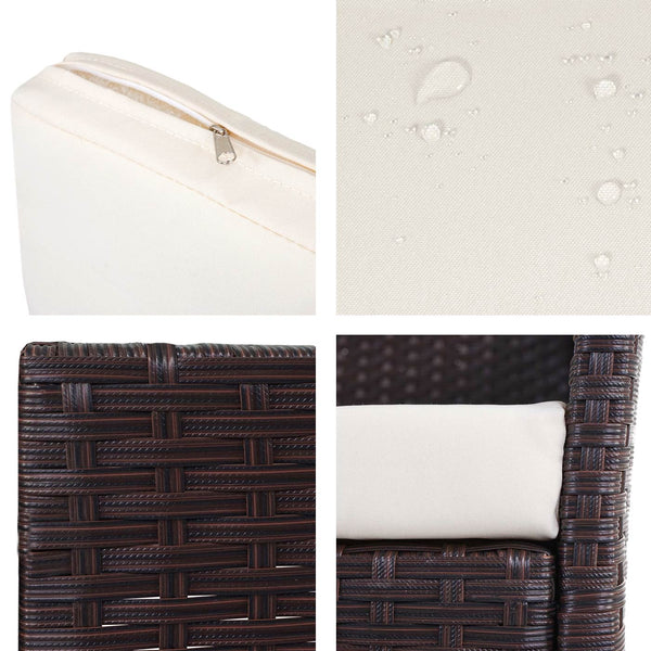 Poly-Rattan Lounge-Set braun. Garten-Sitzgruppe mit Kissen creme