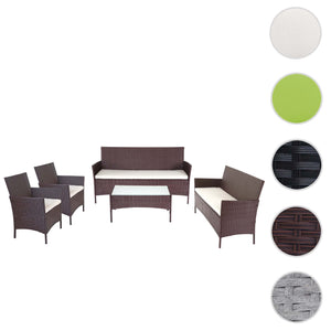 Poly-Rattan Lounge-Set braun. Garten-Sitzgruppe mit Kissen creme