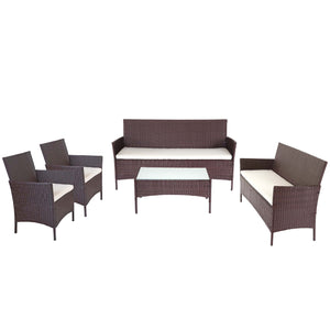 Poly-Rattan Lounge-Set braun. Garten-Sitzgruppe mit Kissen creme