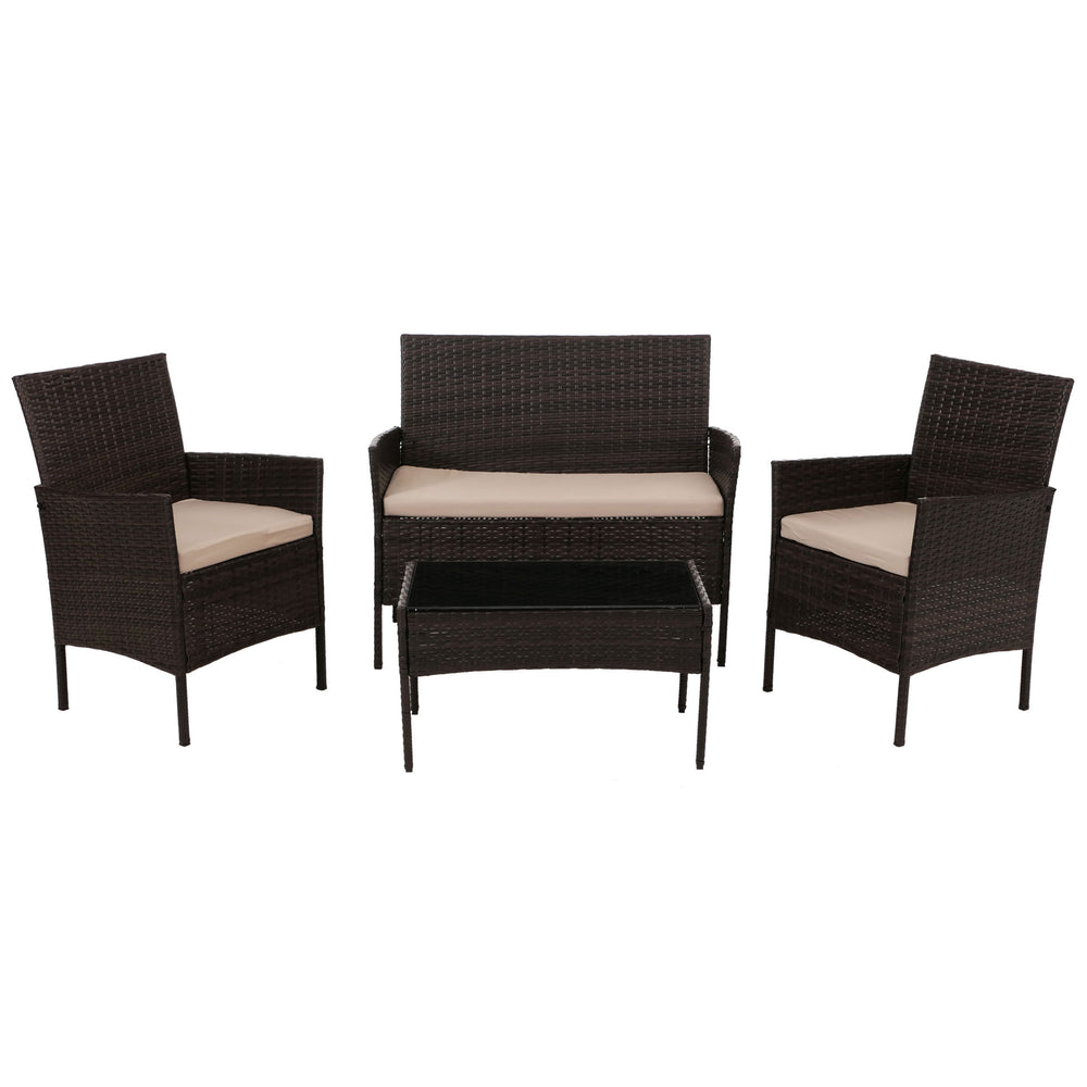 Poly-Rattan Garten Lounge-Set braun mit Kissen creme, Metallgestell