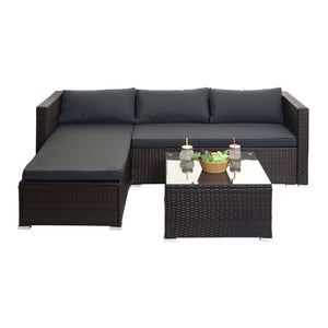 Poly-Rattan Lounge-Set Braun mit Sofa & dunkelgrauen Kissen