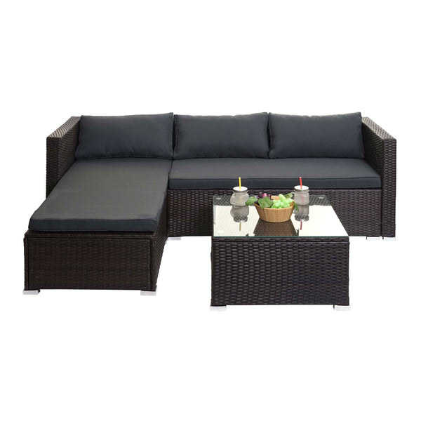 Poly-Rattan Lounge-Set Braun mit Sofa & dunkelgrauen Kissen