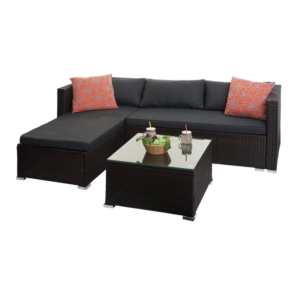 Poly-Rattan Lounge-Set Braun mit Sofa & dunkelgrauen Kissen