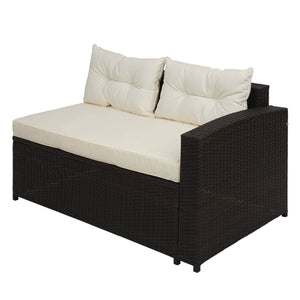 Poly-Rattan Lounge Set braun mit Stauraum & creme Kissen