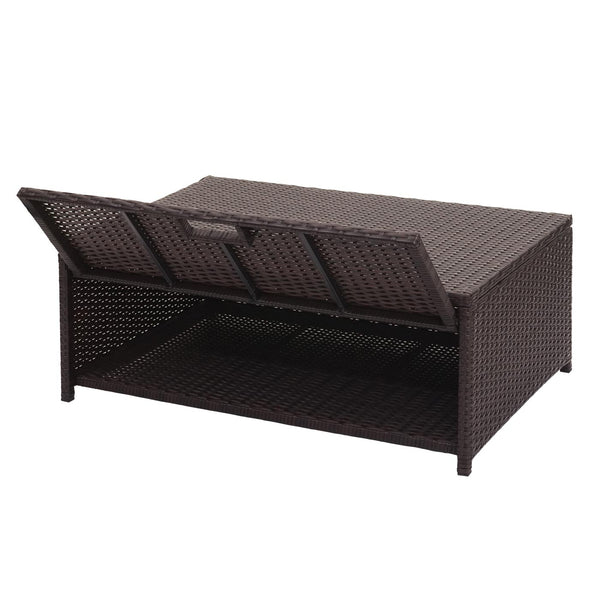 Poly-Rattan Lounge Set braun mit Stauraum & creme Kissen