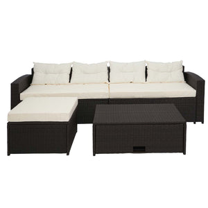 Poly-Rattan Lounge Set braun mit Stauraum & creme Kissen