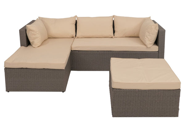 Poly-Rattan Gartenlounge Set grau mit beigen Polstern für Balkon