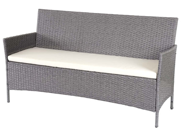 Poly-Rattan Garten Lounge-Set grau mit creme Kissen. 4-tlg.