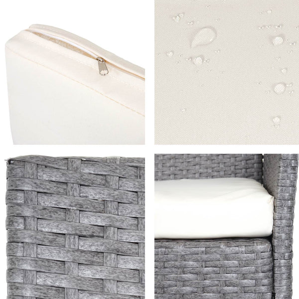 Poly-Rattan Garten Lounge-Set grau mit creme Kissen. 4-tlg.