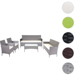 Poly-Rattan Garten Lounge-Set grau mit creme Kissen. 4-tlg.