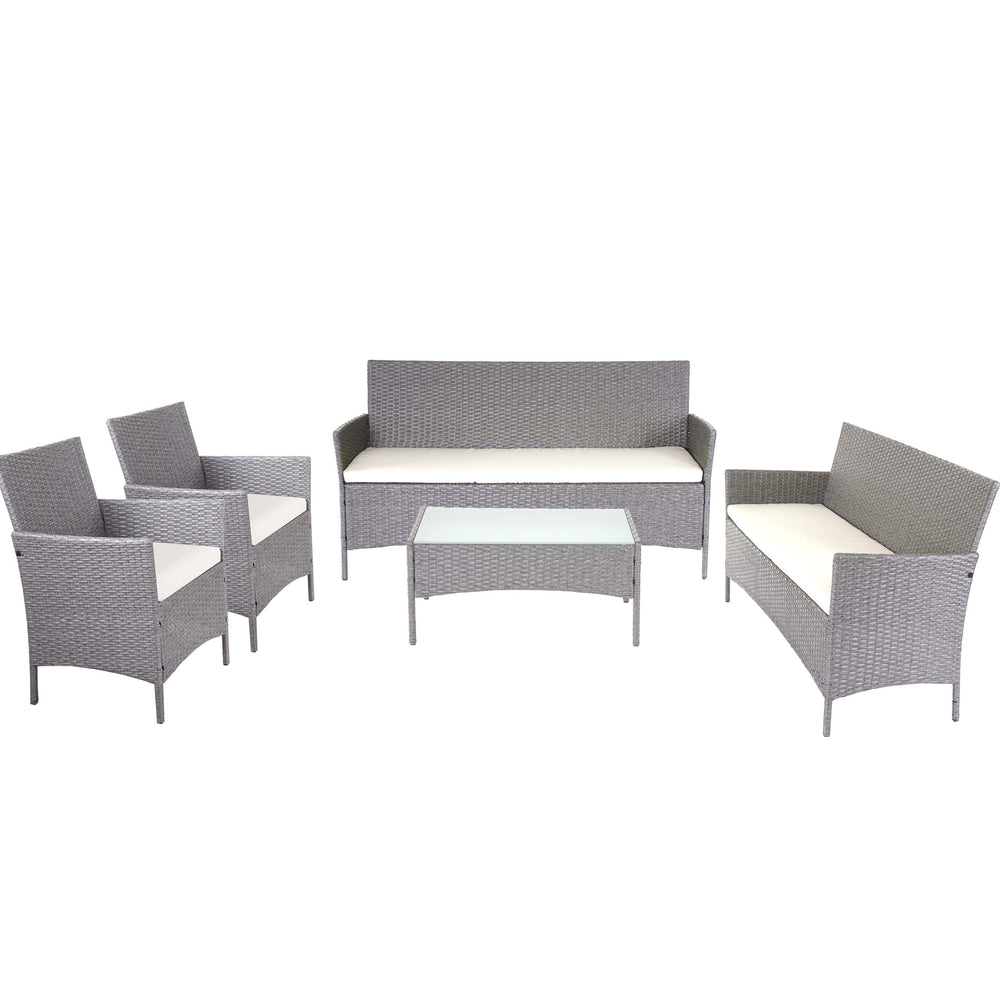 Poly-Rattan Garten Lounge-Set grau mit creme Kissen. 4-tlg.