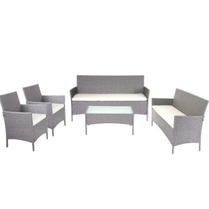 Poly-Rattan Garten Lounge-Set grau mit creme Kissen. 4-tlg.