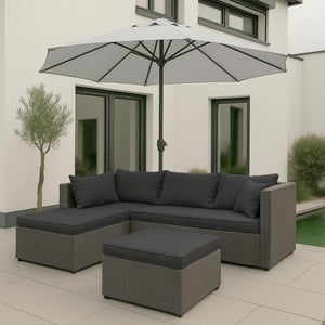 Gartenlounge Set aus Polyrattan grau mit dunkelgrauen Polstern