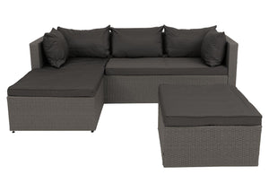 Gartenlounge Set aus Polyrattan grau mit dunkelgrauen Polstern