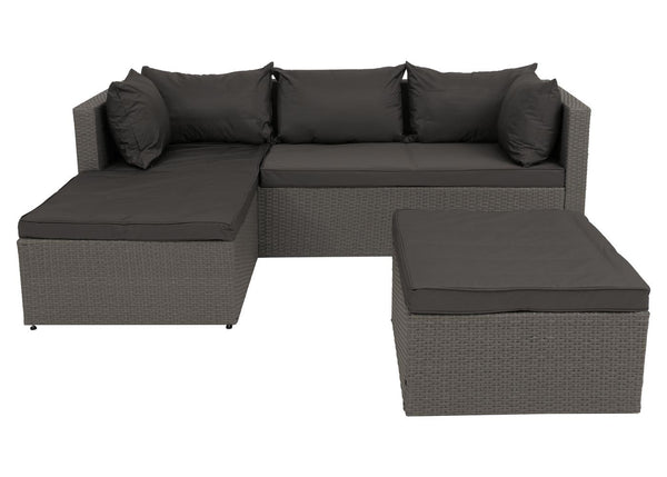 Gartenlounge Set aus Polyrattan grau mit dunkelgrauen Polstern