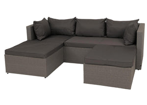 Gartenlounge Set aus Polyrattan grau mit dunkelgrauen Polstern