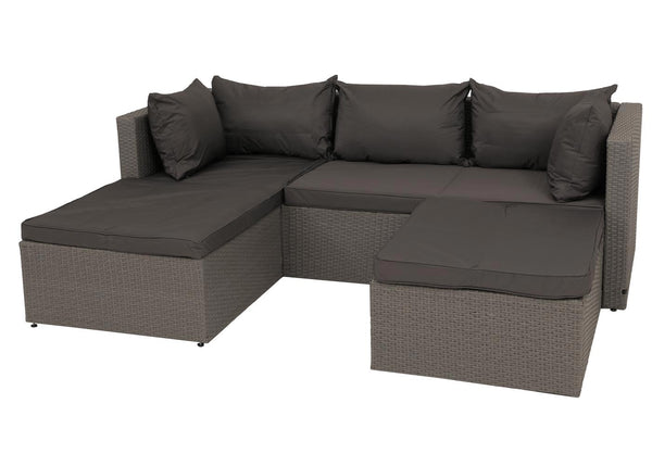 Gartenlounge Set aus Polyrattan grau mit dunkelgrauen Polstern