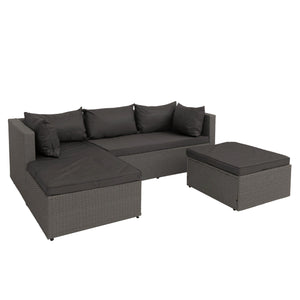 Gartenlounge Set aus Polyrattan grau mit dunkelgrauen Polstern