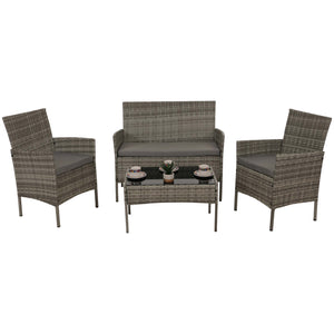 Poly-Rattan Garten-Lounge Set grau mit Glastisch & Kissen