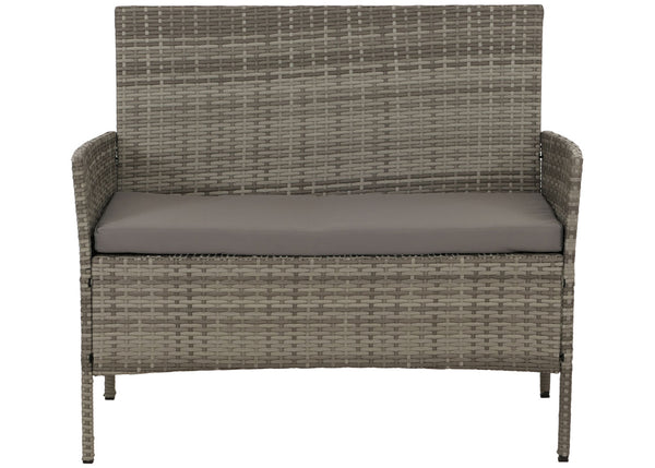 Poly-Rattan Garten-Lounge Set grau mit Glastisch & Kissen