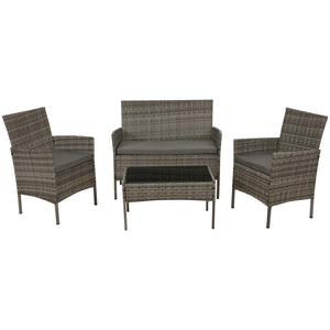 Poly-Rattan Garten-Lounge Set grau mit Glastisch & Kissen