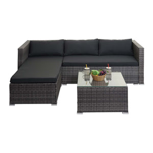 Poly-Rattan Gartenlounge Set Grau mit Sofa & dunkelgrauen Kissen
