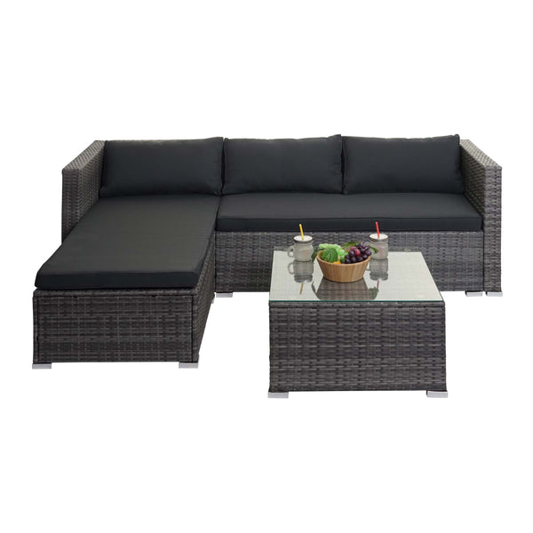 Poly-Rattan Gartenlounge Set Grau mit Sofa & dunkelgrauen Kissen