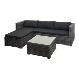 Poly-Rattan Gartenlounge Set Grau mit Sofa & dunkelgrauen Kissen
