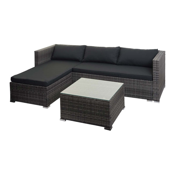 Poly-Rattan Gartenlounge Set Grau mit Sofa & dunkelgrauen Kissen