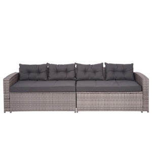 Poly-Rattan Lounge-Set grau, Gartensofa mit Staufach & Kissen