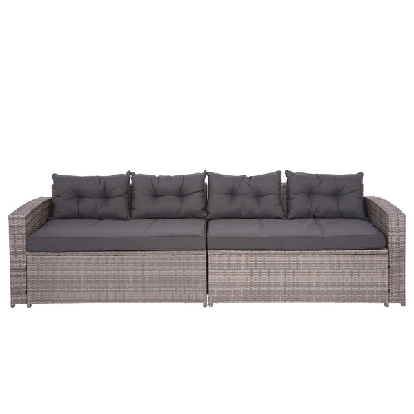 Poly-Rattan Lounge-Set grau, Gartensofa mit Staufach & Kissen