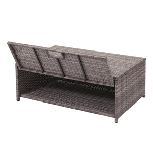 Poly-Rattan Lounge-Set grau, Gartensofa mit Staufach & Kissen