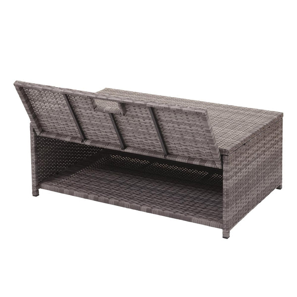 Poly-Rattan Lounge-Set grau, Gartensofa mit Staufach & Kissen
