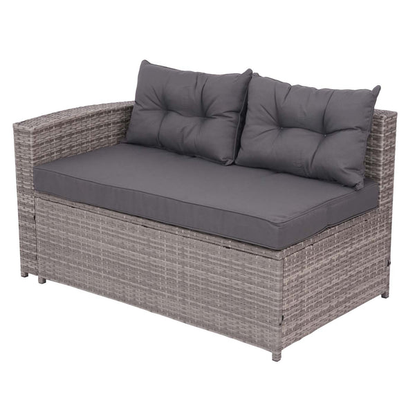 Poly-Rattan Lounge-Set grau, Gartensofa mit Staufach & Kissen