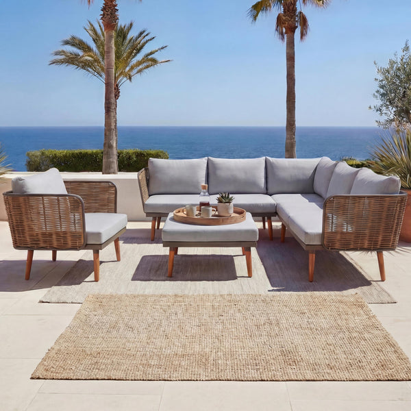 Garten Lounge-Set Outdoor Sofa Poly-Rattan hellgrau wetterfest