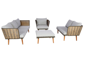 Garten Lounge-Set Outdoor Sofa Poly-Rattan hellgrau wetterfest