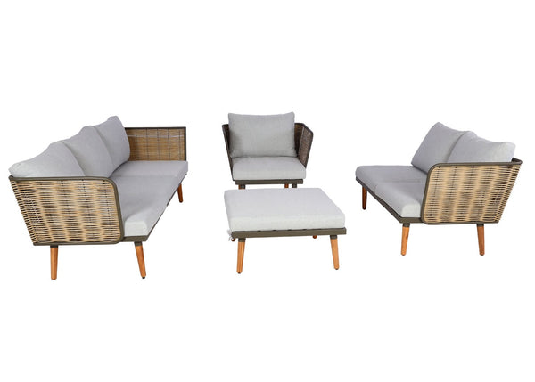 Garten Lounge-Set Outdoor Sofa Poly-Rattan hellgrau wetterfest