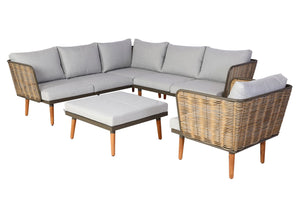 Garten Lounge-Set Outdoor Sofa Poly-Rattan hellgrau wetterfest