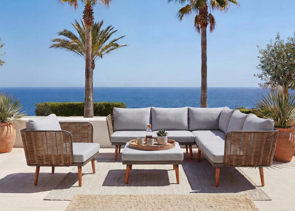 Garten Lounge-Set Outdoor Sofa Poly-Rattan hellgrau wetterfest